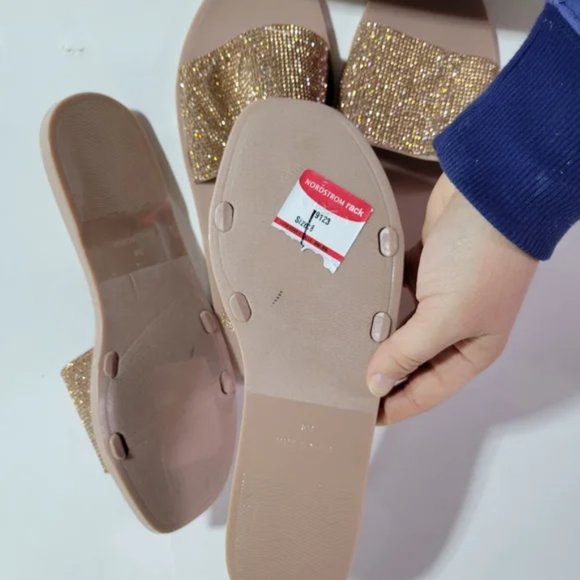 Vince Camuto rose gold glitter slide sandals 8 nwt - Picture 2 of 2